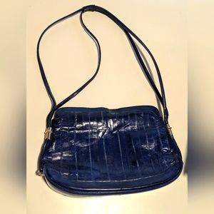 Vintage Made in Korea Navy Blue Eel Skin Shoulder Bag